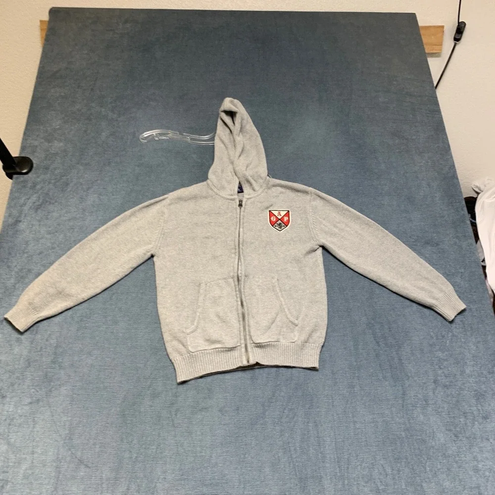Gap Hoodie Kids Medium Heather Gray Full Zip Knit Ribbed Kangaroo Pockets Winter